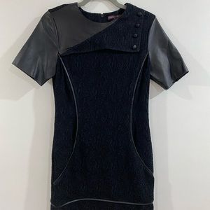 Marchesa Voyage Textured leather-detail dress